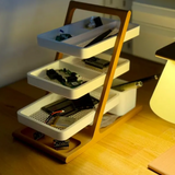 3D-printed tiered swing-out desk organizer with stacked trays